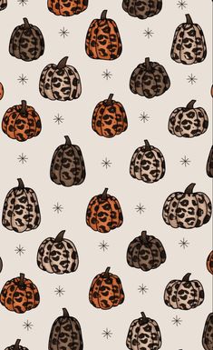 a pattern with leopard print pumpkins and stars on the side, all in different colors