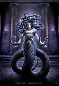 an image of a mermaid with her hair in the shape of a snake on it's back