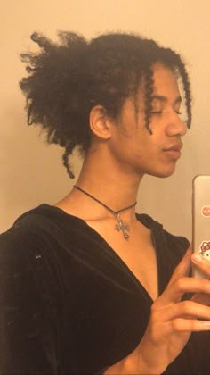 Unisex Black Hairstyles, Poc Male Side Profile, Coiled Hair Men, Masculine Black Hairstyles, Medium Coily Hair, Afro Ponytail Men, Black Hairstyles Men Long, Masc 4c Hairstyles, Afro Man Bun