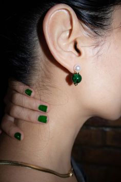 seree-robyn-drop-earrings-with-freshwater-pearl-and-green-jadeite-beads Blue Bridal Earrings, Stone Drop Earrings, Jade Ring, Jade Jewelry, Jade Stone, Cuff Earrings, Pearl Studs, Everyday Jewelry, Silver Pearls