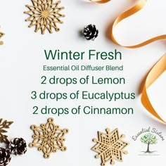 Winter Fresh is a nice diffuser blend for the next couple months! The combination of warm cinnamon, uplifting lemon and refreshing eucalyptus is awesome! #diffuserblends #essentialoils #winterfresh #cinnamon #eucalyptus #lemon #essentialsistersdiffuse #winterdiffuserblends Young Living Oils Recipes, Living Oils Recipes, Essential Oils 101, Young Living Essential Oils Recipes, Essential Oils Guide, Essential Oils Herbs, Essential Oil Diffuser Recipes, Oil Diffuser Recipes