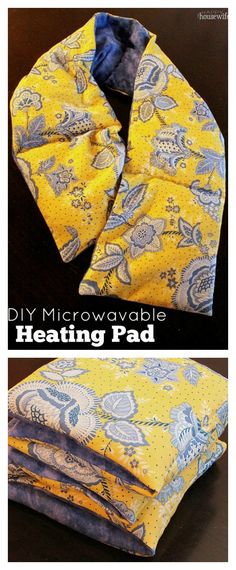 two pictures of different types of fabric on top of each other, with the words diy microwaveable heating pad