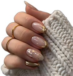 Gold French Tip, Short Round Nails, New Years Eve Nails, Ballet Nails, Gold Nail Designs, Nagel Tips, Round Nails, Stick On Nails, Nail Arts