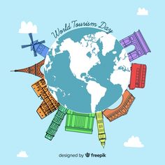 the world tourism day poster with different colored objects