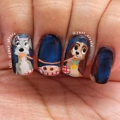 A romantic meal for two: | 26 Incredibly Creative Works Of Nail Art The Lady and The Tramp Dog Nail Art, Unghie Nail Art, Nail Art Disney, Disney Nails, I Love Nails, Cute Nail Art, Lady And The Tramp, Cute Nail Designs