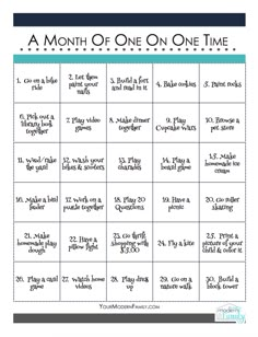 a month of one on one time printable