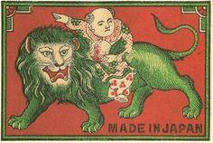 a stamp with an image of a man riding on the back of a green lion