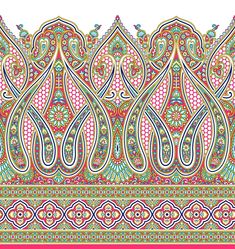 an intricately designed, colorful paisley - like design on a white background with pink and green accents