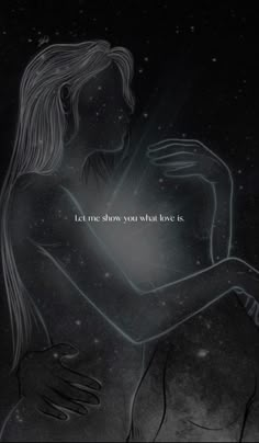 a drawing of two people hugging each other with the words let me show you what love is