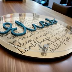 a glass plate that has writing on it