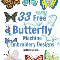 the book cover for 33 free butterfly machine embroidery designs