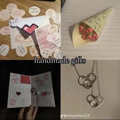 handmade gifts are displayed in four different pictures