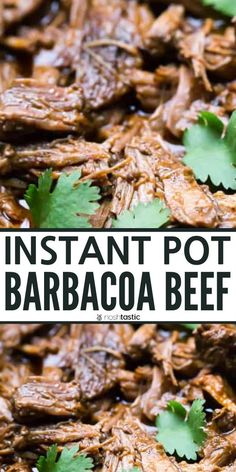 instant pot barbecue beef with cilantro garnish on top