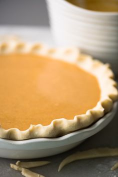 an uncooked pie crust sits on a table