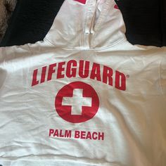 Nwot Cropped Top Never Worn White Short Sleeve Sweatshirt With Logo, Lifeguard Jacket, Lifeguard Sweatshirt, Cropped Top, Color White, Womens Tops, Sweatshirts Hoodie, Crop Tops, Collage