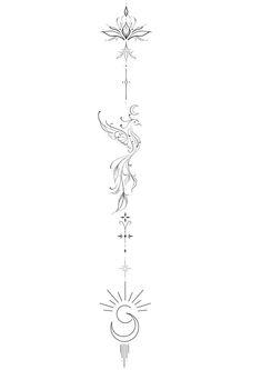 a line drawing of the sun and stars on a pole with an arrow in the middle