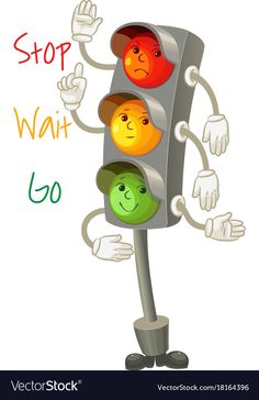 a traffic light with two faces and the words stop wait go