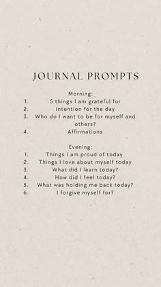 Daily Journal Writing Ideas, Morning Mindfulness Journal Prompts, Journal Evening Prompts, Journal Ideas For Everyday, Journaling Prompts For Everyday, Journal Questions Daily, 5 Min Journal Prompts Morning, What To Journal About In The Morning, Journal Prompts Everyday