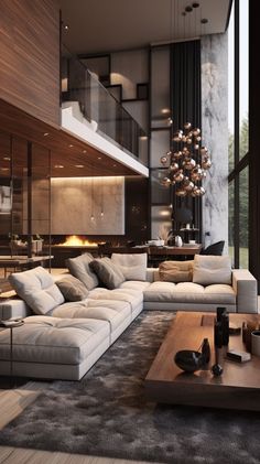 a modern living room with large sectional sofa