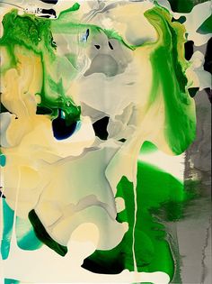 an abstract painting with green and white colors