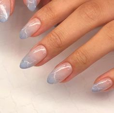 Cute Fingernail Designs, Blue Nail Designs Ombre, Summer Nails Ombre Blue, Ombre Nails Light Blue, Ombre Nail Designs Blue, Pastel Blue Ombre Nails, Pale Blue Ombre Nails, Blue Grey Ombre Nails, Light Blue Ombre Nails Short