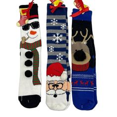 Holiday Christmas Sock Bundle Of 3 In Blue And White With One Reindeer, Snowman, And Santa Sock Sets. Super Thick And Cozy With Non-Slip Grippers At The Bottom New With Tags Condition Never Been Worn Fits All Sizes 5-9 And Sock Size 9-11 8.7oz Tags: Holiday, Christmas, Gifts, Cozy, Winter, Cute, Snuggle, Stocking Stuffer, Gift, Unisex Khaki Boots, Texture Socks, Tall Boot Socks, Tall Socks, Garters And Stockings, Santa Socks, Christmas Sock, Hello Kitty Christmas, Teal Flowers