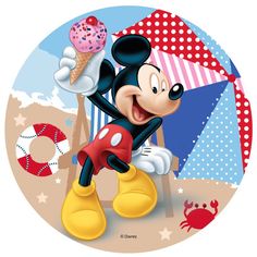 a cartoon mickey mouse holding an ice cream cone