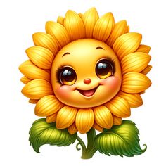 Cartoon Sunflower, Cute Sunflower, Sunflower Clipart, Flowers Png, Drawing Clipart, Butterfly Clip Art, Art Printables, Cute Clipart, Clipart Black And White