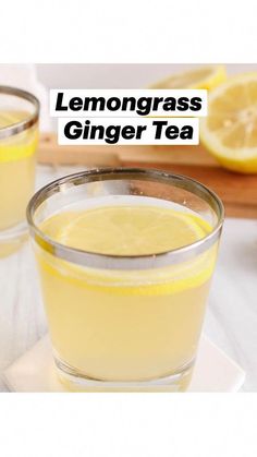 lemongrass ginger tea in two glasses on a white plate