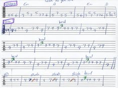 sheet music with notes written on it and an arrow pointing to the top left corner