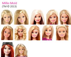 the barbie dolls are wearing different hairs and make their faces look like they have blonde hair