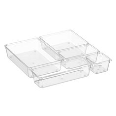 three clear plastic containers with lids