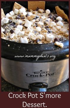 crock pot s'more dessert recipe with marshmallows and chocolate chips