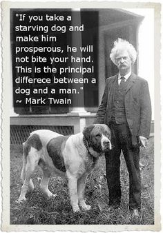 a man standing next to a brown and white dog