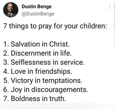 an email message with the text 7 things to pray for your children salvation in christ