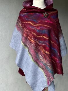 Burgundy Gray Nuno Felted Shawl. Very Soft Felted Shawl japan. Big and Soft Nunofelted Shawl With Brooch. Handmade Nunofelted Scarf Shawl - Etsy Estonia Gray Shades, Felt Scarf, Nuno Felt Scarf, Nuno Felt, Wet Felting Projects, Brooch Handmade, Felting Wool, Felted Scarves, Nuno Felting