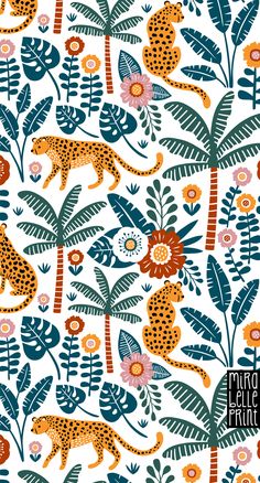 a pattern with leopards and flowers on it