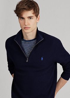 Navy Logo, Quarter Zip Sweater, Half Zip Sweaters, Half Zip Pullover, Mens Navy, Mens Big And Tall, Zip Sweater, Polo Ralph Lauren Mens, Light Weight Sweater