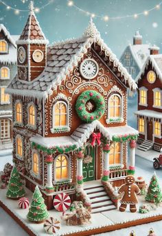 a gingerbread house is decorated for christmas