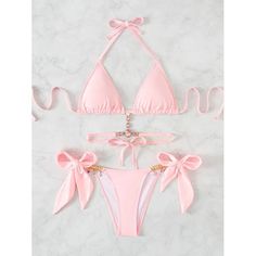 Crystal Bikini Swimsuit Pink Color Nwt!! Small Medium Large Sizes Cute Bathing Suits Girly, Light Pink Swimsuit Bikinis, Cute Pink Bathing Suits, Cute Pink Bikinis, Chic Pink Tie-side Bottom Swimwear, Chic Pink Tie-side Swimwear, Pink Swimsuit Aesthetic, Cute Pink Swimsuit, Pink Swimsuits