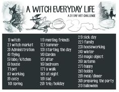 the witch's schedule for halloween is shown in black and white