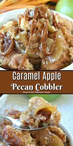 caramel apple pecan cobbler is an easy dessert