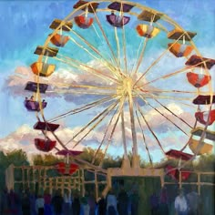 an oil painting of a ferris wheel