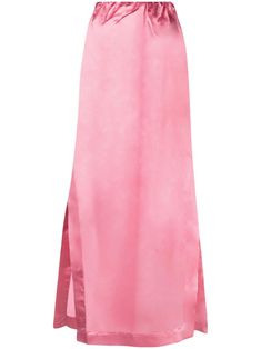 bubblegum pink silk satin finish crinkled finish high-waisted elasticated waistband maxi skirt side slits straight hem Silk Maxi Skirt, Satin Finish, Straight Skirt, Pink Silk, Bubblegum Pink, Silk Satin, Top Brands, Womens Bottoms, Maxi Skirt