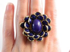 Vintage Deep Purple Flower Cocktail Ring - Costume Ring Set - Huge - Size 6.25 Purple Flower, Mad Men, Cocktail Ring, Deep Purple, Purple Flowers, Ring Set