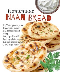 homemade naan bread recipe with cream and parsley