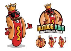 hotdog king mascot with crown and sunglasses