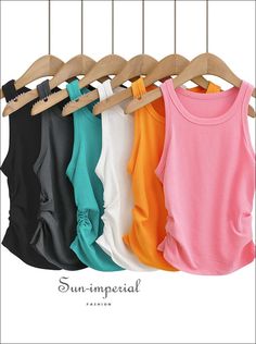 Fabric Type:JERSEY Material:Rayon Material:Spandex Style:High Street Clothing Length:Short Origin:CN(Origin) Decoration:NONE Gender:WOMEN Pattern Type:Solid Age:Ages 18-35 Years Old Tops Type:Tank Tops Item Type:Tops 95% Rayon, 5% Spandex Size Table S : Bust 65cm+(25.6"+) Length 40cm(15.7") M : Bust 69cm+(27.2"+) Length 41cm(16.1") The size be measured by ourselves, error 1-3cm Sporty Stretch Ruched Tops, Stretch Ruched Tops For Workout, Ruched Stretch Workout Tops, Stretch Ruched Workout Tops, Summer Workout Ribbed Tops, Sporty Ruched Top For Summer, Spring Workout Ruched Tops, Ribbed Tops For Gym In Summer, Summer High Stretch Ruched Tops