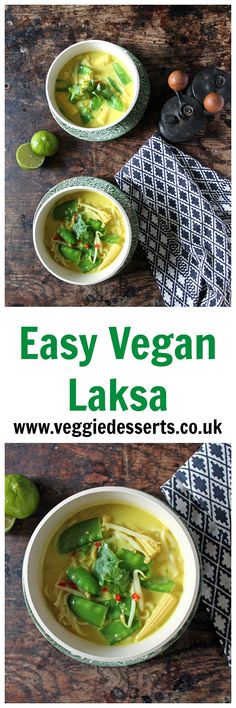 easy vegan laksa soup in two bowls