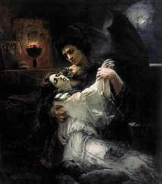 a painting of a woman holding a man in her arms